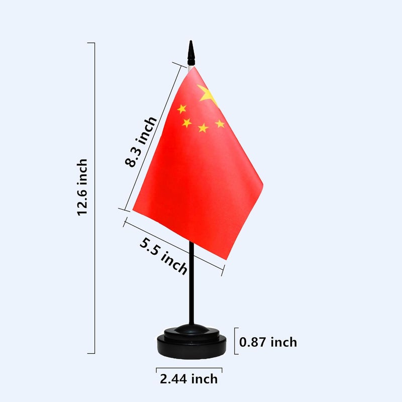 tibijoy China Chinese Small Mini Desk Flag Set Miniature China Chinese Table Office Flag with 13" Black Pole, Black Base, Miniature China Deluxe Desktop Flag(2 Pack) - Image 3